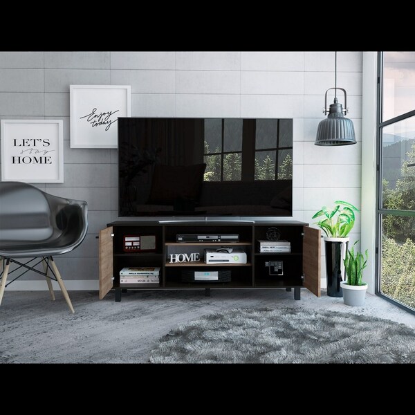 Tuhome Kaia Tv Stand for TV's up 55 in. Four Shelves, Three Shelves, Black/Pine RVA3989 - main
